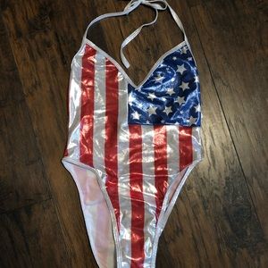 NWT Metallic American Flag One Piece Swimsuit
